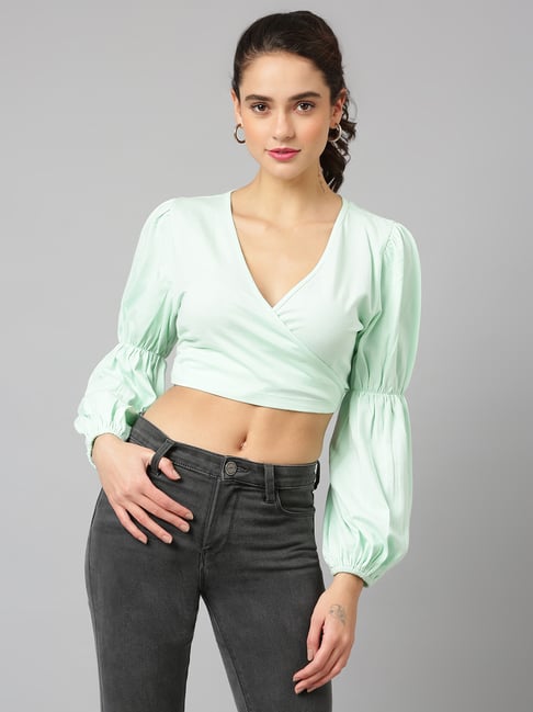 Anai Mint Green Cotton Regular Fit Crop Top