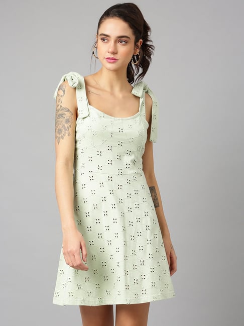 Ready to wear green cotton flared dress