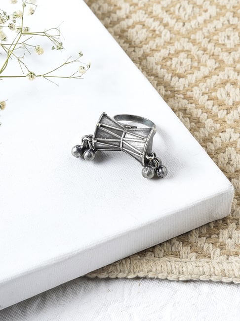 Teejh Ethnic Ghavni Silver Oxidized Rings for Women