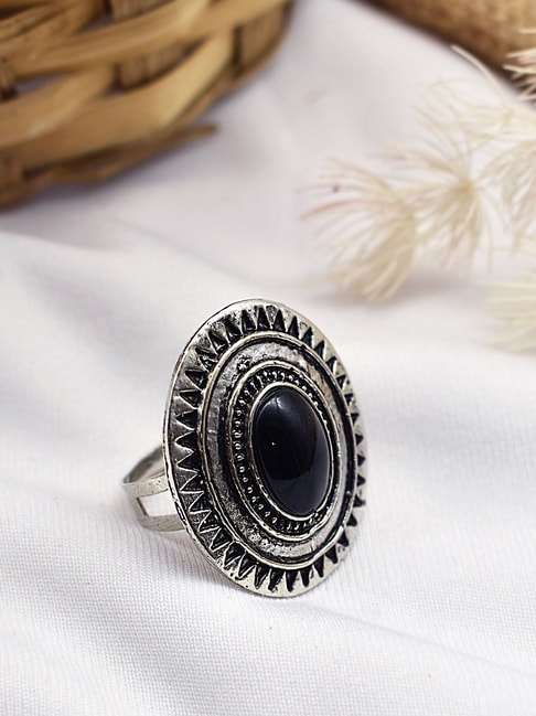 Black Onyx Ring - Ladies Sterling Silver Genuine Diamond