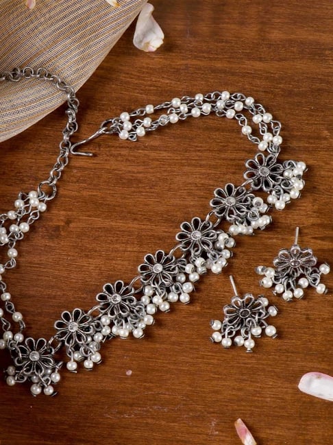 Ratanpriya Silver Oxidised Choker Women Necklace Set for Girls & women –  Ratanpriya
