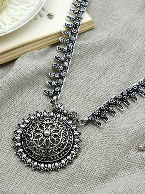 Teejh Ethnic Kalpi Silver Oxidized Long Necklaces for Women