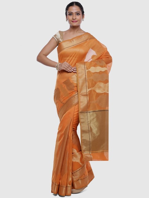 Banarasi Silk Works Peach Silk Woven Saree With Unstitched Blouse-picture-10