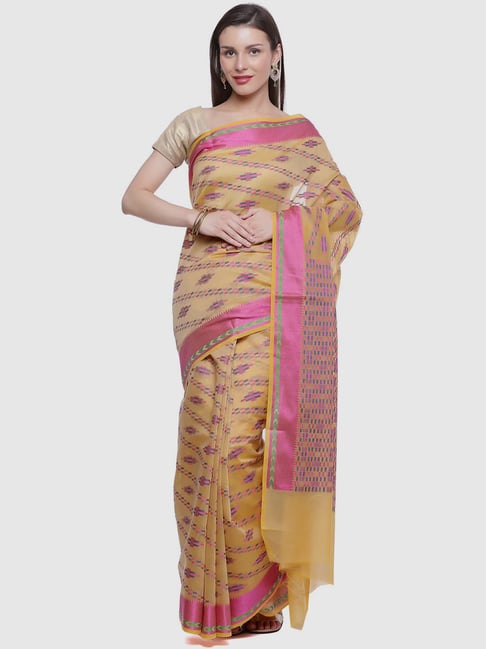 Banarasi Silk Works Beige Silk Woven Saree With Unstitched Blouse