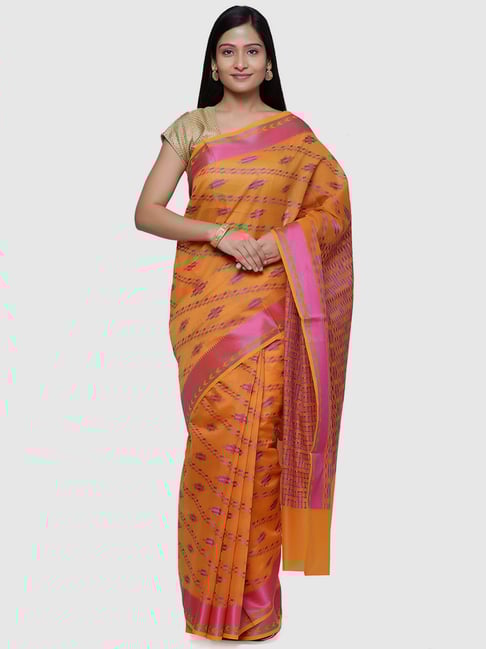 Banarasi Silk Works Orange Silk Woven Saree With Unstitched Blouse-picture-39
