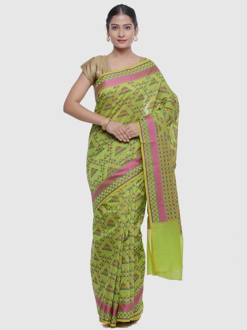 Banarasi Silk Works Green Silk Woven Saree With Unstitched Blouse-picture-20