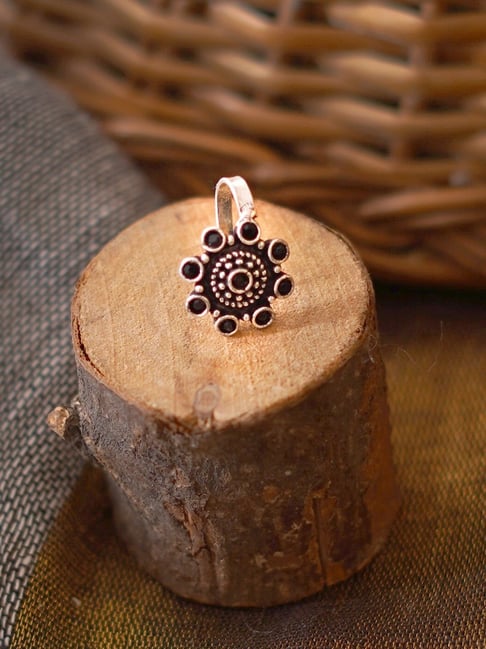 Teejh Ethnic Aagamya Black Stone Silver Oxidized Nose Pin for Women
