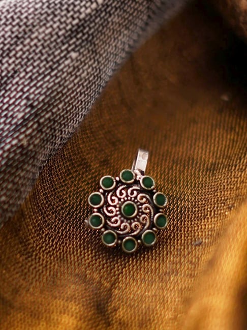 Teejh Ethnic Soumya Green Stone Nose Pin for Women