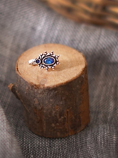 Teejh Ethnic Parthavi Blue Stone Nose Pin for Women
