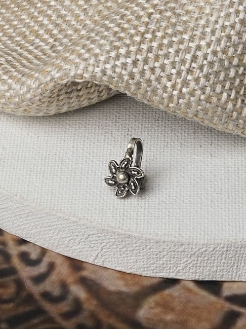 Teejh Ethnic Vrita Silver Oxidized Nosepin for Women