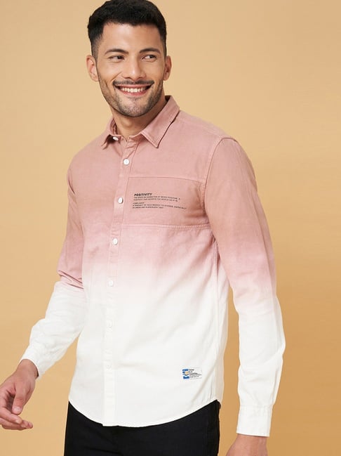 People by Pantaloons Pink Cotton Slim Fit Printed Shirt