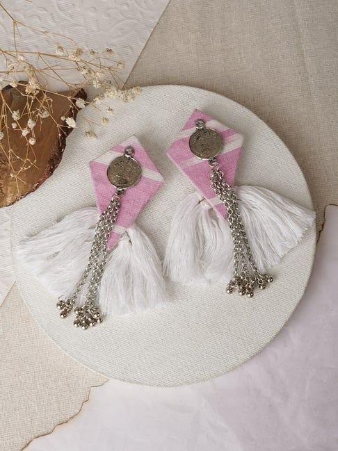 Buy YELLOW CHIMES Stylish Light Weigth Pink Feathers Long Tassel Earrings   Shoppers Stop