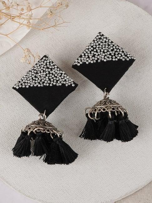 Shop Jeweljunk Black Beads Gold Plated Dangler Earrings