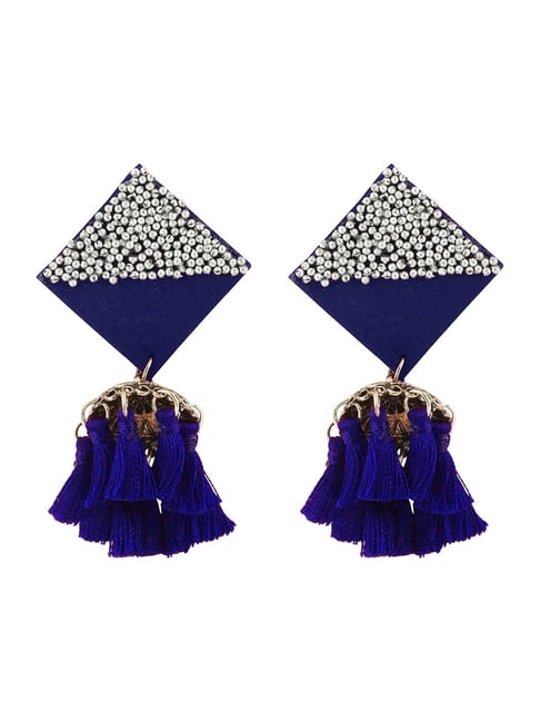 Buy Jewels Galaxy Navy Blue Gold Plated Tasselled Contemporary Drop Earrings  online