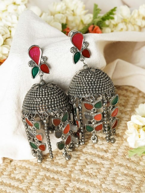 Latest Big Jhumka earring for women silver oxidised pearl Jhumka