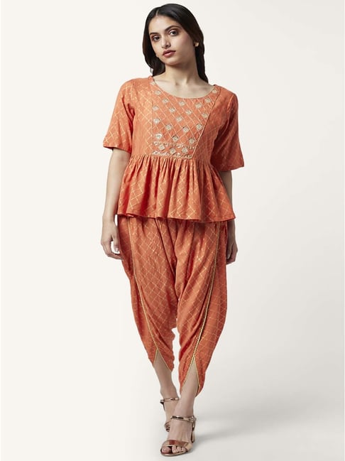Buy Cottinfab Green Printed Top Dhoti Pants Set for Women Online @ Tata CLiQ