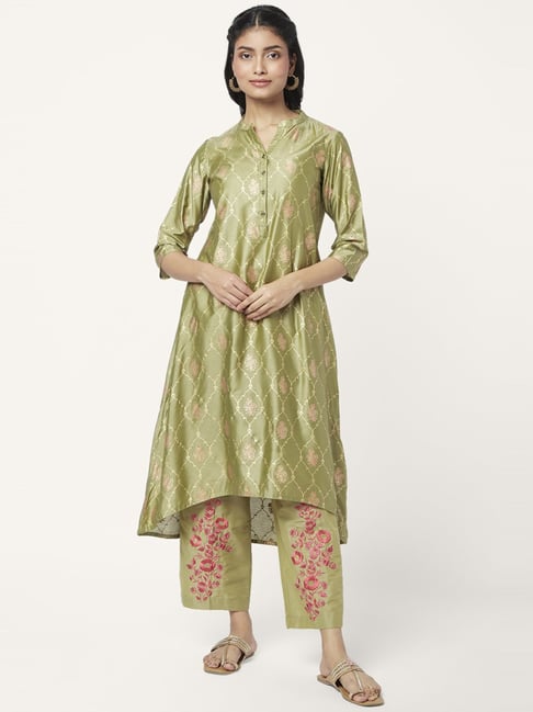 Rangmanch by Pantaloons Teal Green Cotton Floral Print Kurta Palazzo Set