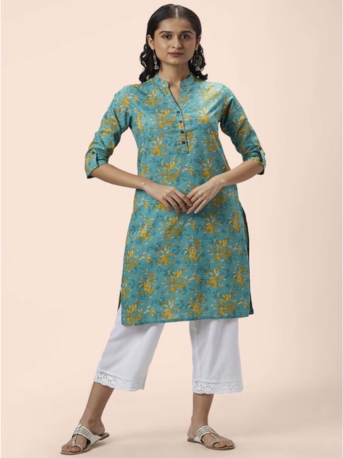 Rangmanch by Pantaloons Green Cotton Printed Straight Kurta