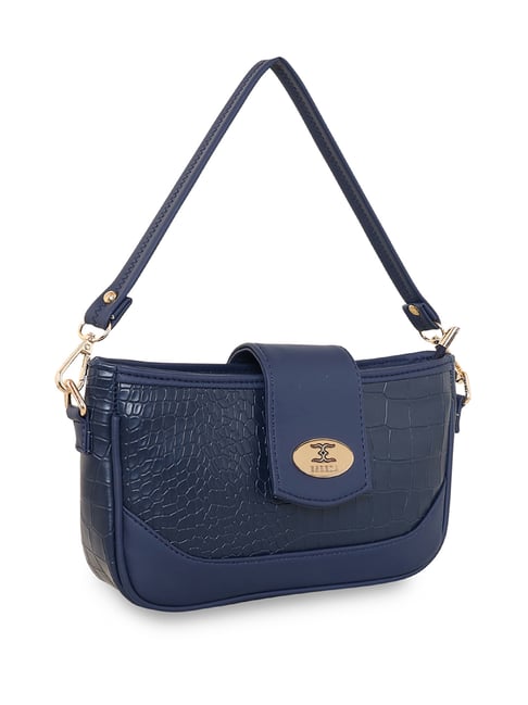 Buy Esbeda Navy Blue Croco Textured Medium Cross Body Bag at Best