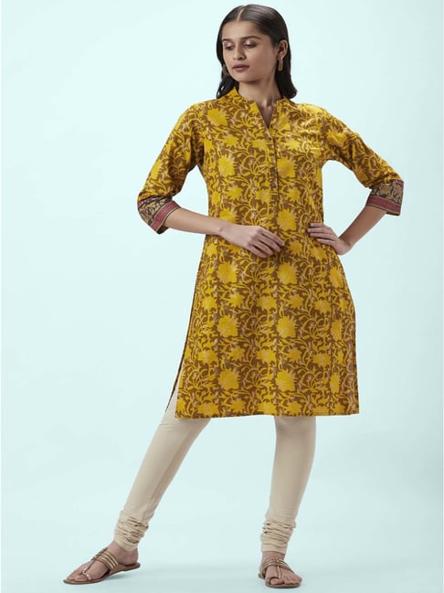 Rangmanch by Pantaloons Mustard Printed Straight Kurta