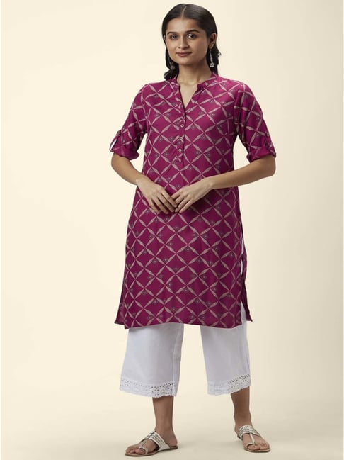 Buy Rangmanch by Pantaloons Pink Printed Straight Kurta for Women