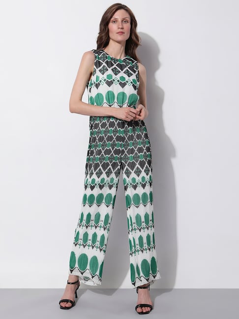Vero Moda Green & White Printed Jumpsuit