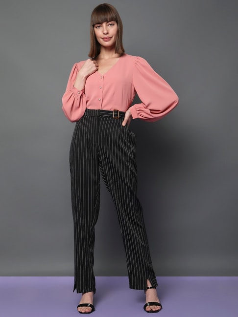 Buy Pink High Rise Striped Pants For Women Online in India  VeroModa