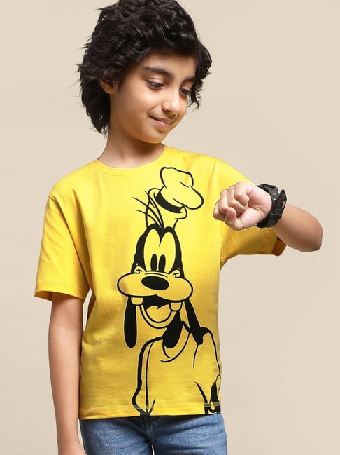 Kidsville Yellow & Black Cotton Printed T-Shirt-picture-37
