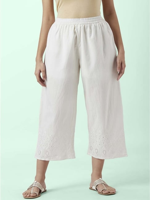 Rangmanch by Pantaloons Off-White Cotton Embroidered A Line