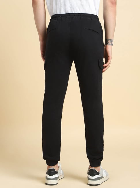 High Star Black Regular Fit Stretchable Cargo Pockets Jogger Pants