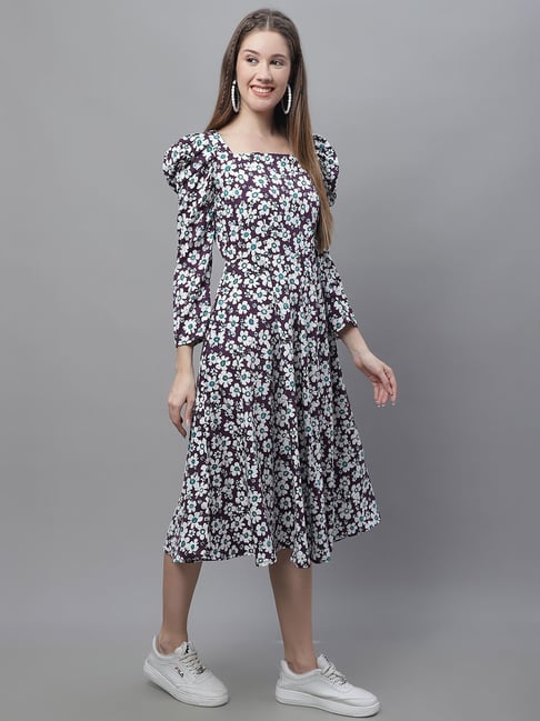 Jainish Purple Printed Midi Dress