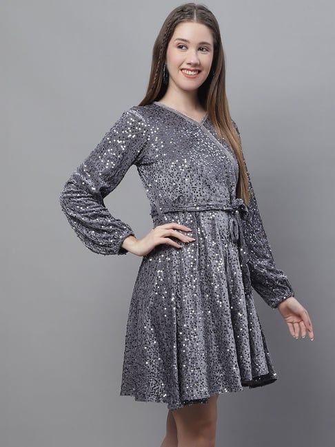 Jainish Grey Embellished A Line Dress