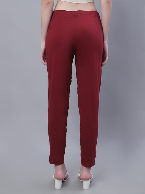 Lyra Red Cotton Ankle Length Pants