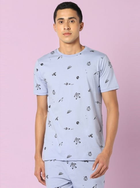 Ajile by Pantaloons Blue Cotton Slim Fit Printed Lounge T-Shirt-picture-149
