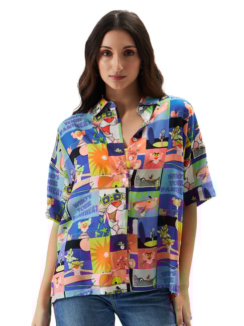 The Souled Store Multicolor Pink Panther: Pattern Graphic Print Shirt