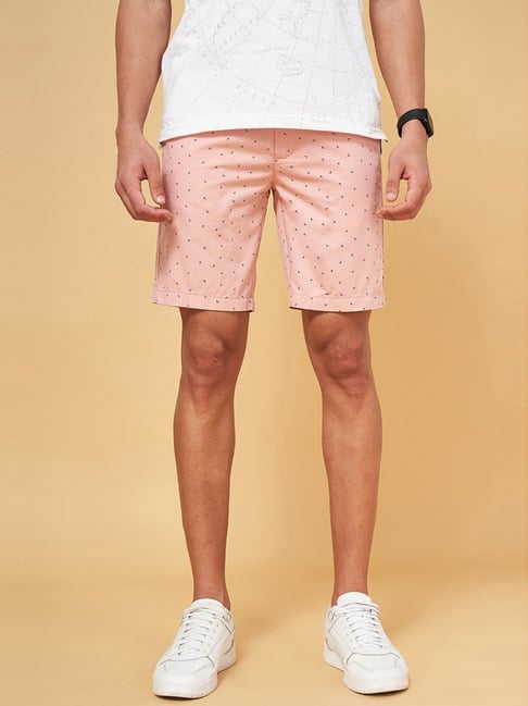 Byford By Pantaloons Dusty Pink Cotton Slim Fit Printed Shorts