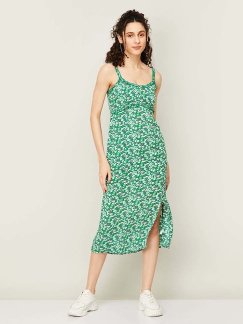 Green floral cheap shift dress