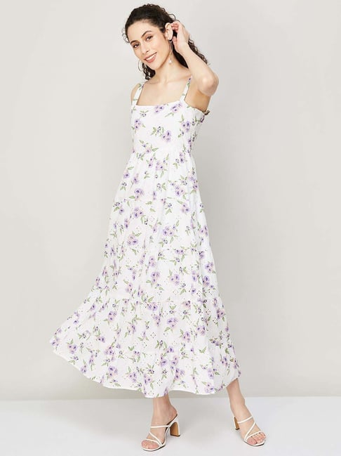 Finelylove Flowy Maxi Dress Spring Dress For Girls A-line Ankle Length  Sleeveless Printed White L - Walmart.com