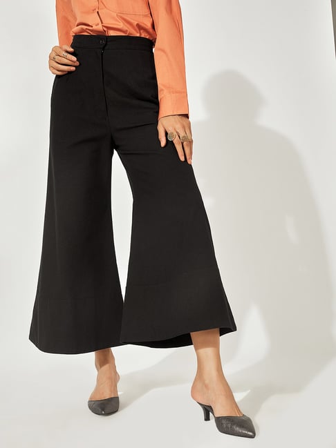 The Label Life Black Cotton Flare Fit Flared Pants