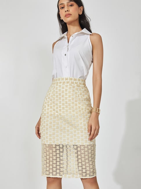 Beige on sale embroidered skirt