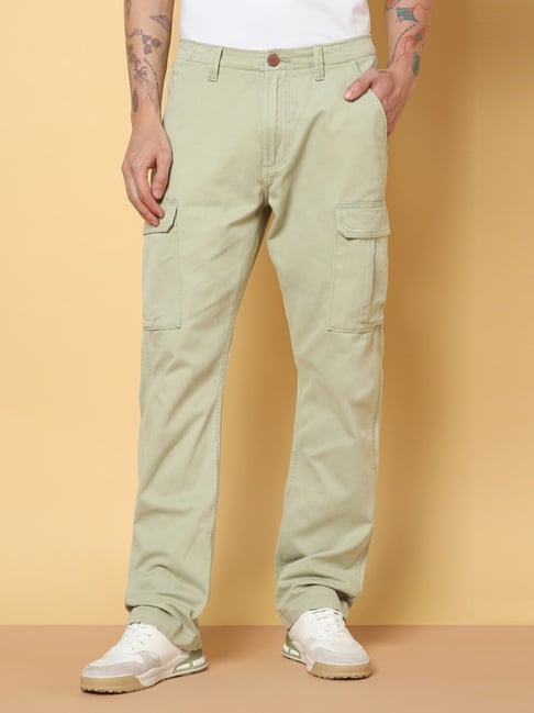 Cream Khaki Cotton Wrangler Formal Pants For Men