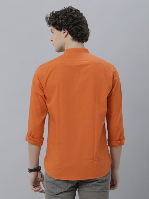 Buy CAVALLO by Linen Club Bright Orange Regular Fit Shirts for