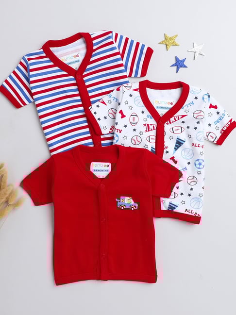 Bumzee Kids Red White Printed Jhablas (Pack Of 3)
