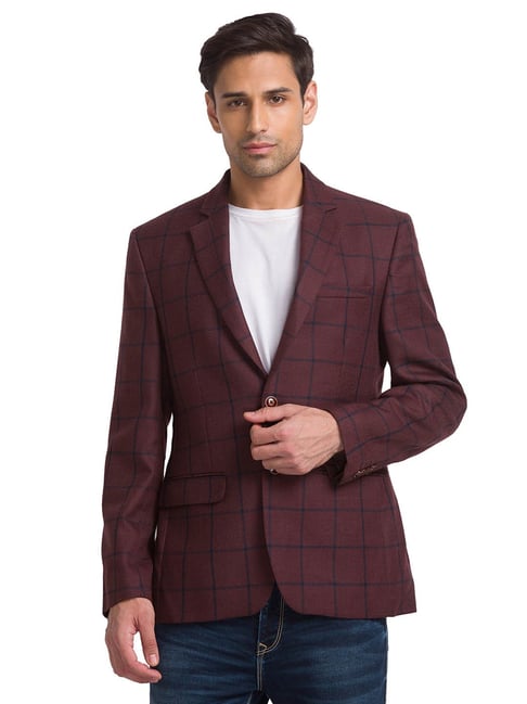 Buy Park Avenue Wine Regular Fit Check Blazer for Men s Online Tata CLiQ