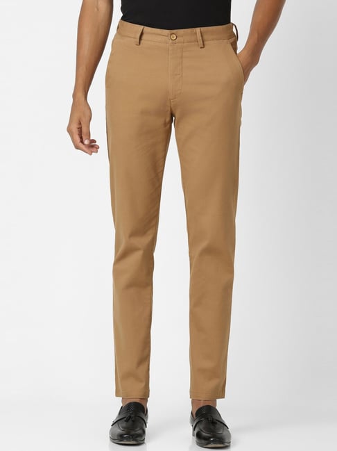 Buy Peter England Men Khaki Solid Super Slim Fit Casual Trousers online