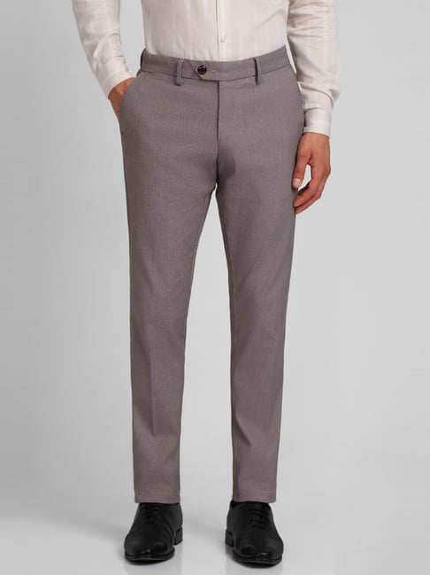 Buy ALLEN SOLLY Grey Solid Polyester Slim Fit Men's Casual Trousers |  Shoppers Stop