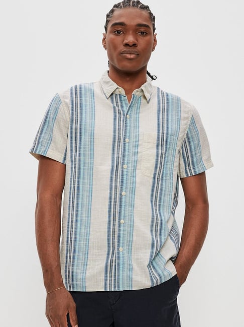 Buy American Eagle Outfitters White Cotton Regular Fit Striped Shirts for Mens Online Tata CLiQ