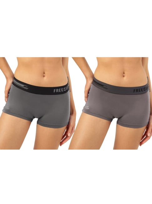 Freecultr Grey & Maroon Plain Boy-Shorts Panties - Pack Of 2