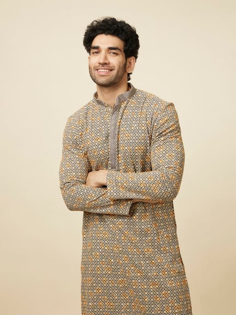 Indo Western Manyavar Men's Cotton Kurta Pyjama Manyavar Blue