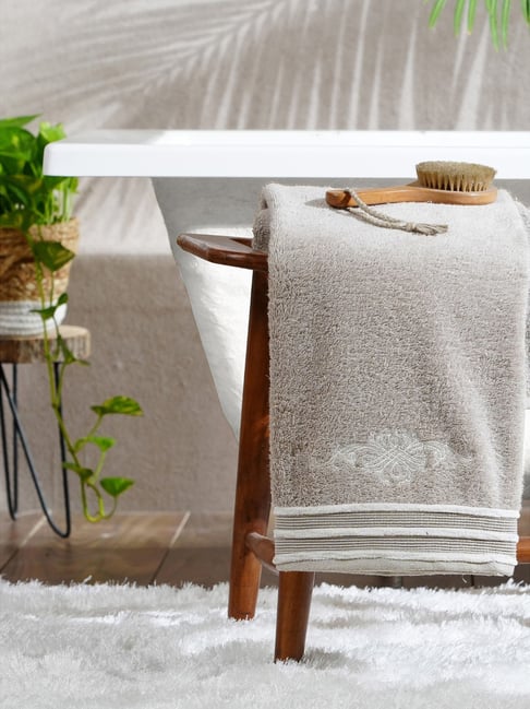 Buy Maspar Embroidery Beige Cotton Bath Towel Towels - Set of 6 at